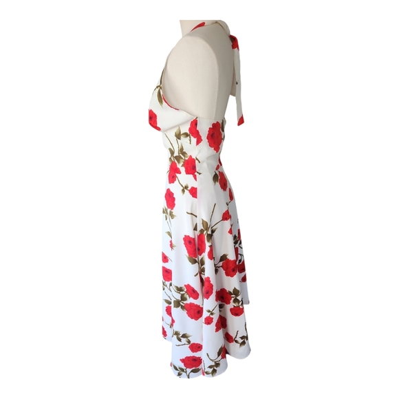 Stop Staring! White Halter Dress with Red Floral Print Size Small – Retro Pin-Up - Picture 7 of 9